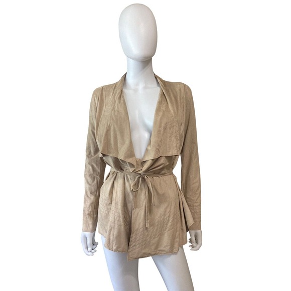 Romeo & Juliet Couture Draped Jacket Faux Suede Sand Color Self Tie Size M NWT - Picture 1 of 6